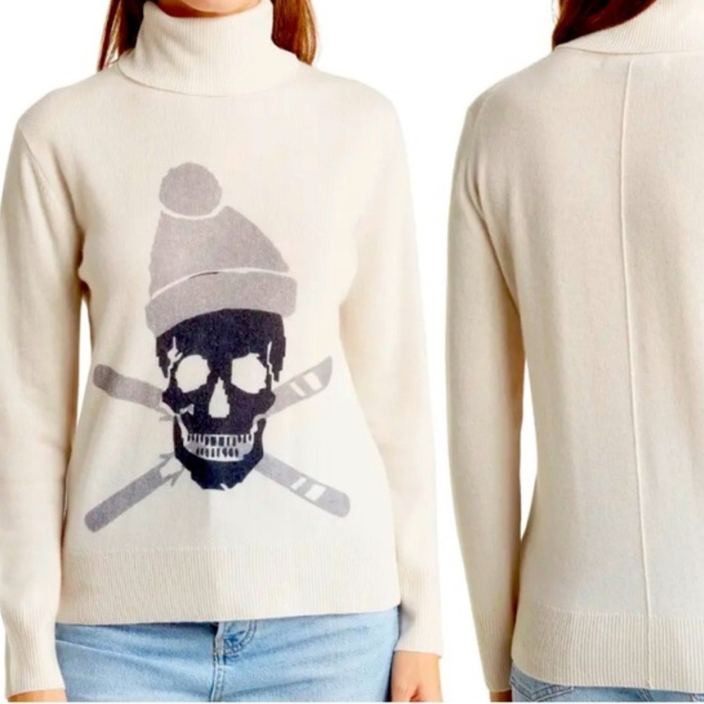 Skull Cashmere Black and White Cowl Neck Sweater with Skull Design - Picture 3 of 3